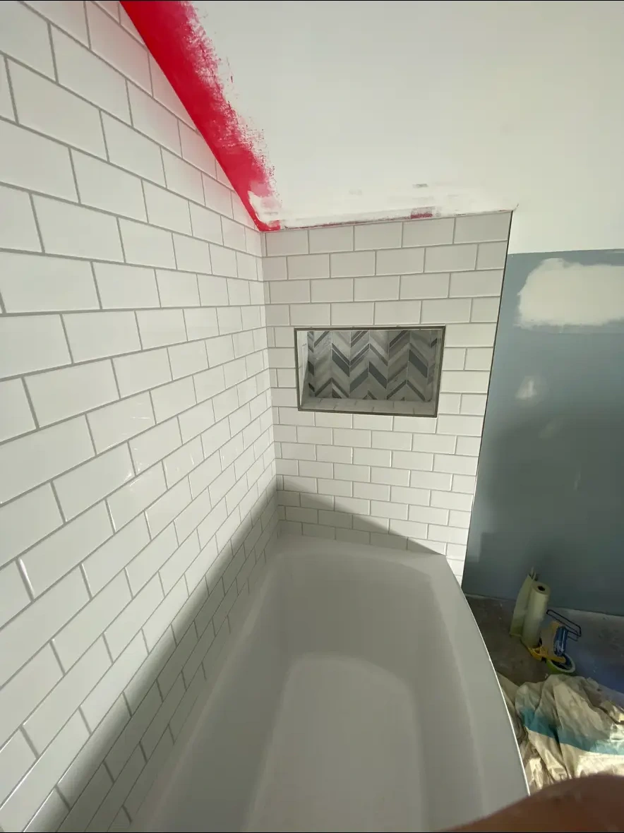 Subway tile tub surround